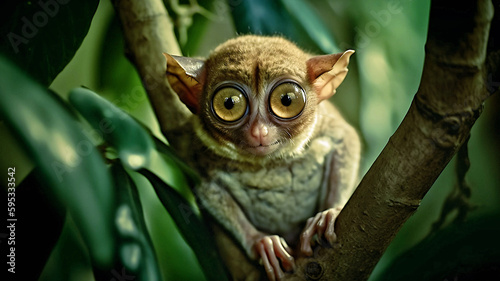 Tarsier in between branches