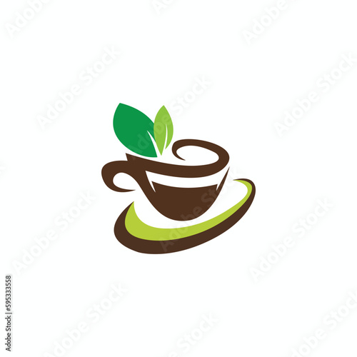 Coffee cup with leaf vector logo design for a coffee shop.