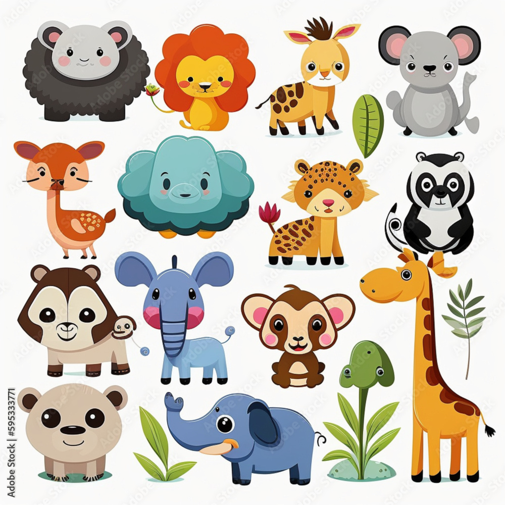 Obraz premium Set of cartoon animals, stickers