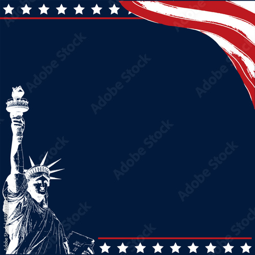 America background with liberty and copy space. Template design for poster, banner, card invitation