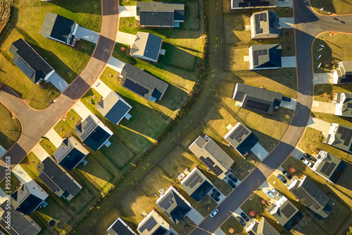 Fototapeta Aerial view of tightly packed homes in South Carolina residential area