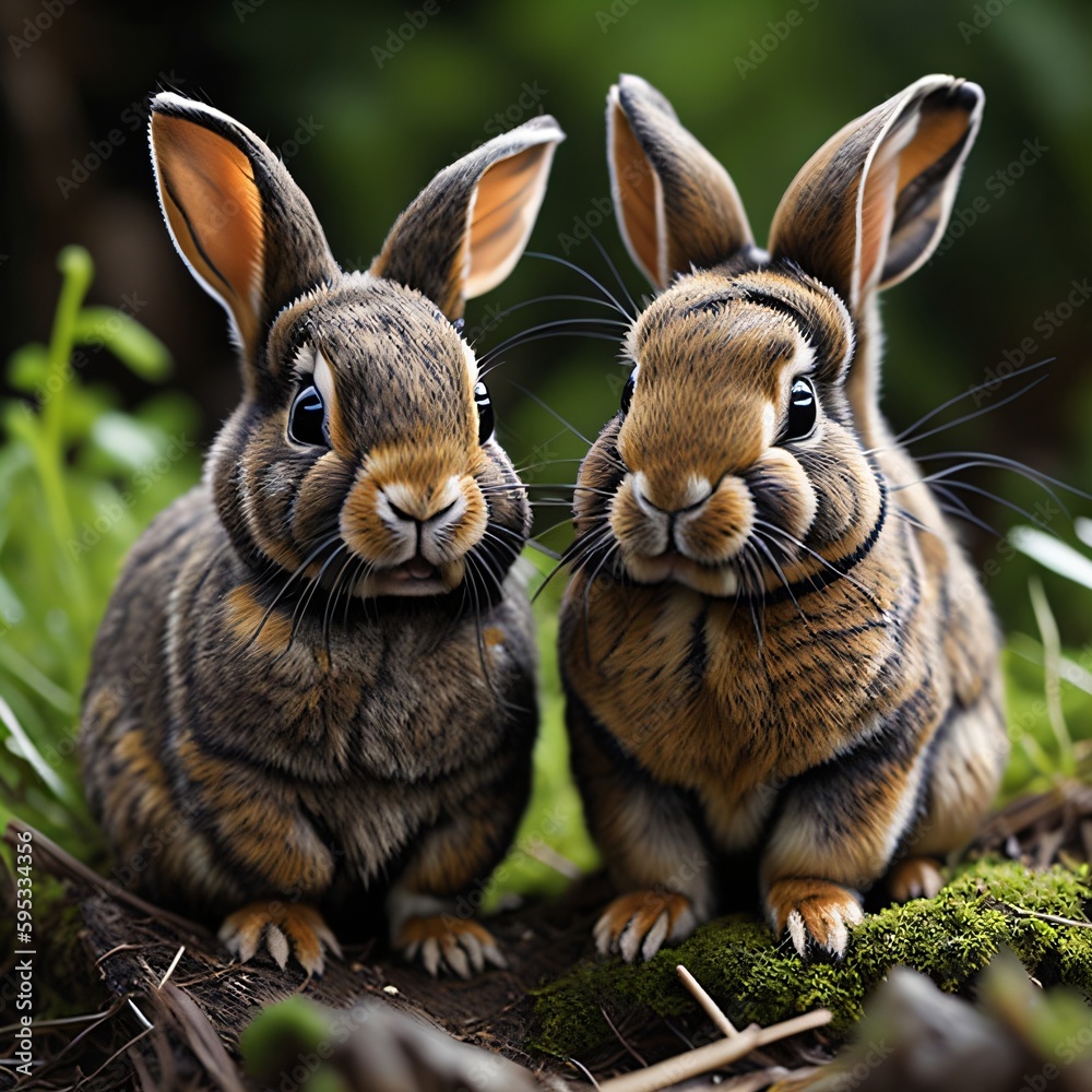 two rabbit in the grass. Generative Ai