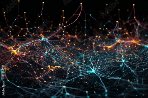 AI network for advanced artificial intelligence technology: interconnected pathways, a neural network, and neon colors for top-tier machine learning © Hoop