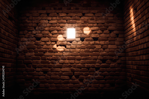Old brick walled room with a small window to the outside, hope concept, Generative AI