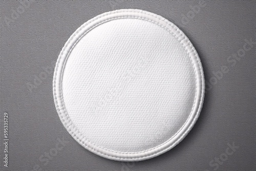 Blank white round embroidered patch mockup, top view, 3d. Empty cloth attachment for sing icon mock up, isolated. Clear circular stitches. Generative ai.
