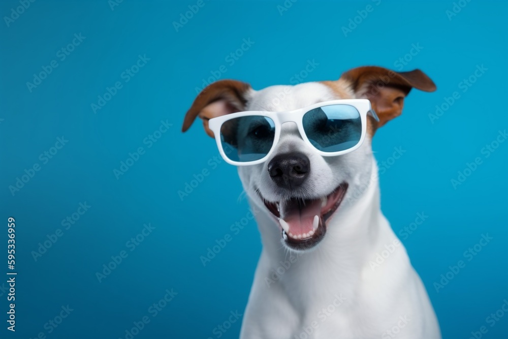dog animal isolated background portrait pet stylish smile sunglasses funny cute. Generative AI.