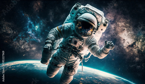 Lone Astronaut Floating in Space with Earth in Background