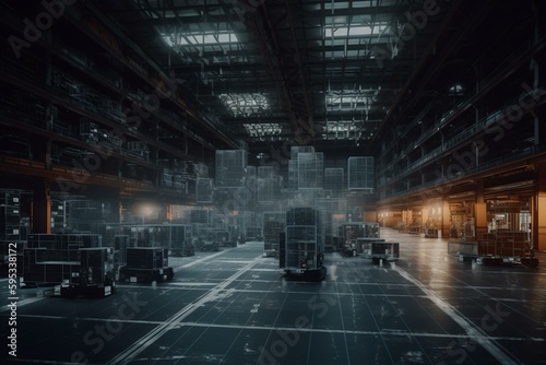 3D digital warehouse visualizing lidar data with high-quality rendering. Generative AI photo