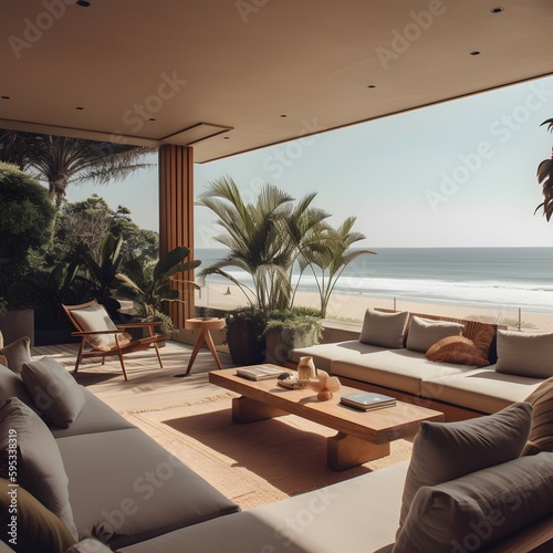 a modern beach house living room. © roei