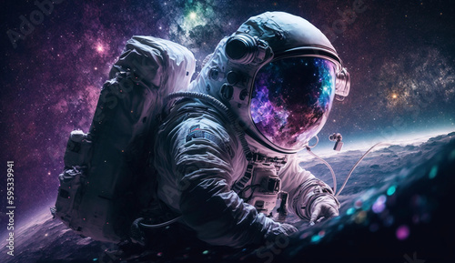 Astronaut Floating in Space with Earth and Cosmos