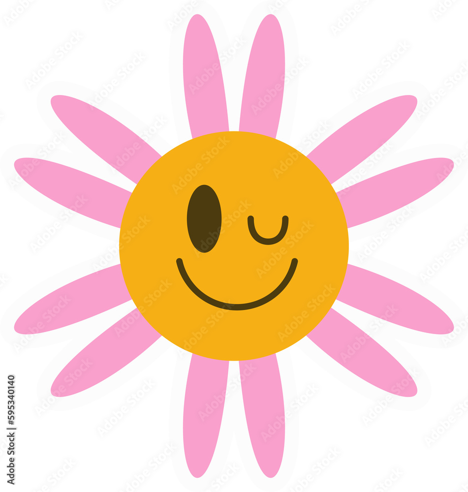Daisy groovy flower. Smiling retro floral face. Y2k simple design. Cartoon chamomile character. Daisy groovy flower. Smiling retro floral face. Y2k simple design. Cartoon chamomile character.