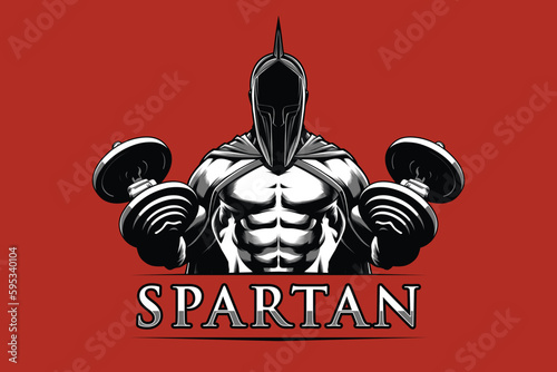 Bodybuilder In Spartan Outfit and Helmet Lifting Dumbbells