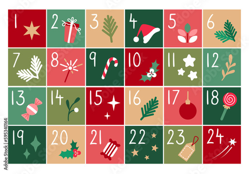 Christmas advent calendar with hand drawn elements