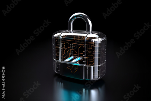 cybersecurity, protect data, data privacy, padlock, futuristic lock. created with generative ai.
