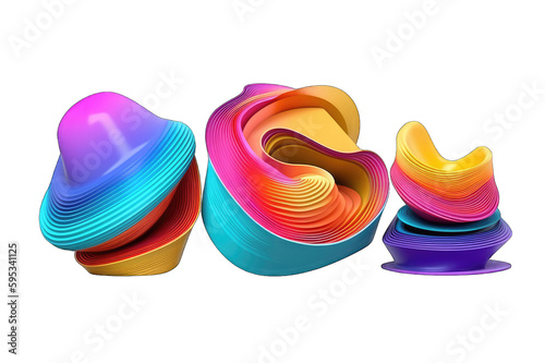 Abstract colorful layered objects on transparent background