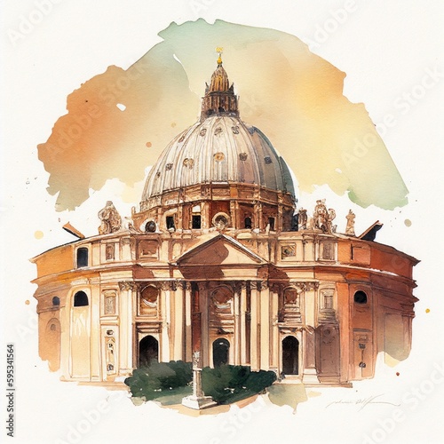 Vatican in watercolor style by Generative AI photo