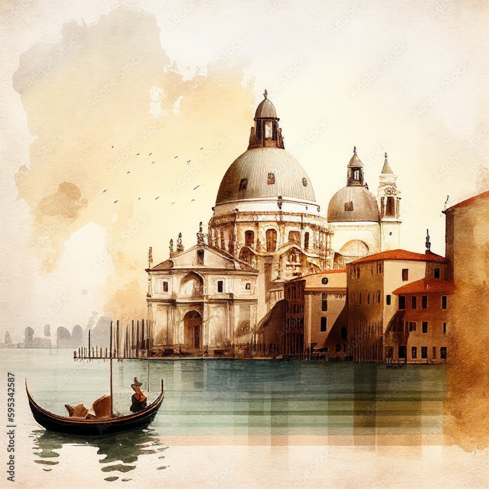 Venice in watercolor style by Generative AI