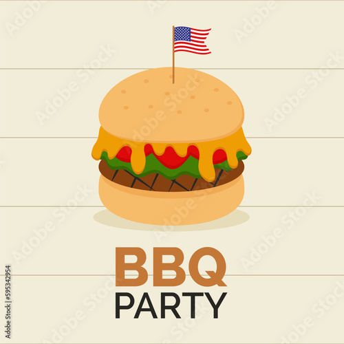 Memorial Day barbecue party greeting card. American summer bbq food. Vector illustration.