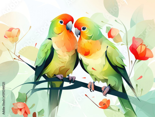 Pair of parrots. Generative AI illustration