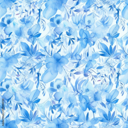 Light blue floral watercolor seamless pattern. Generative AI background