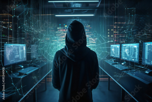 Faceless hacker in the matrix  advanced cybersecurity strategies to safeguard against their cyber attacks
