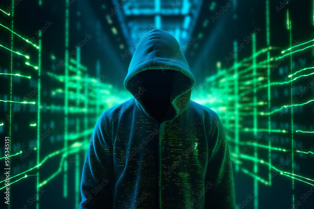 Advanced cybersecurity for defending against the persistent cyber attacks of a faceless hacker in a dark hoodie