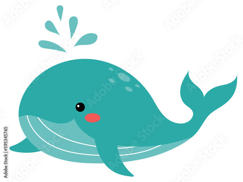 Vector illustration of a whale cartoon. Cute and beautiful hand drawn whale. Sea animal vector illustration.