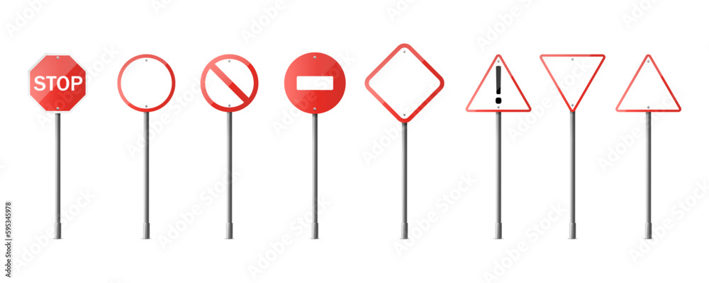 Set of realistic road signs. Isolated on transparent background. Set of realistic road signs. Isolated on transparent background.