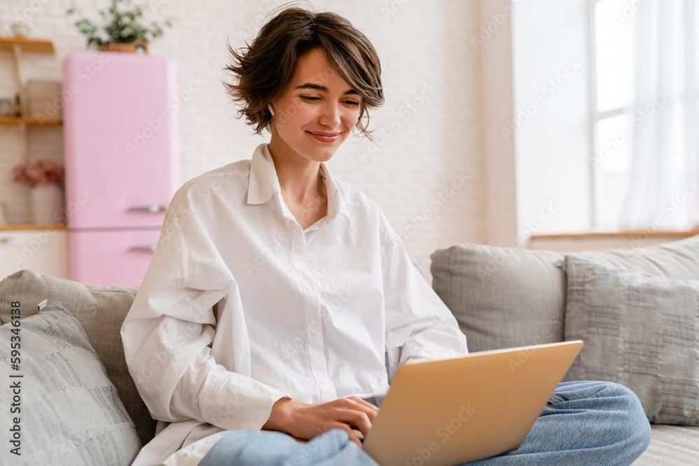 young pretty woman working online freelancer, remote job young pretty woman working online freelancer, remote job