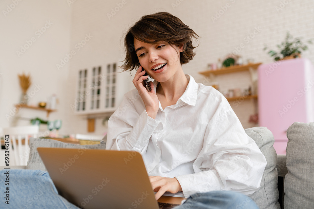 young pretty woman working online freelancer, remote job young pretty woman working online freelancer, remote job