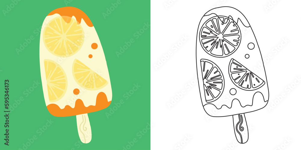 Coloring page lemonade ice cream. Coloring book for children. Educational children game, ice