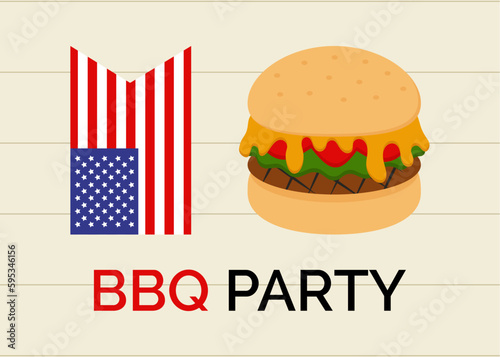 Memorial Day barbecue party greeting card. American summer bbq food. Vector illustration.