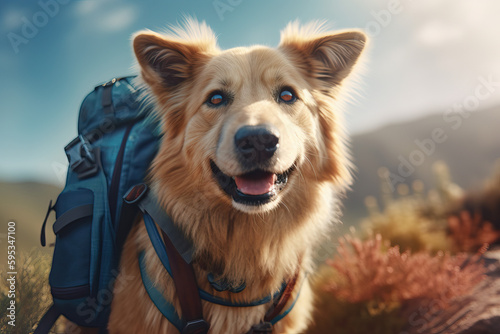 Adventurous Dog Garafian Shepherd, Ready for Hiking with Backpack, Generative AI © Vladan