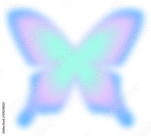 Y2k gradient butterfly. Aura sticker. Holographic blurred figure. Groovy aesthetic neon illustration