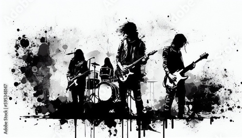 Abstract rock band in black and white watercolor style by Generative AI