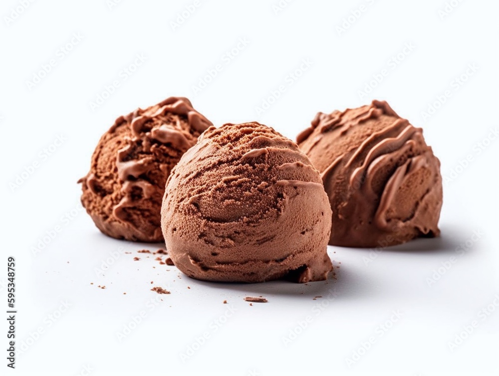 Fototapeta premium Scoops of chocolate ice cream on white background, closeup