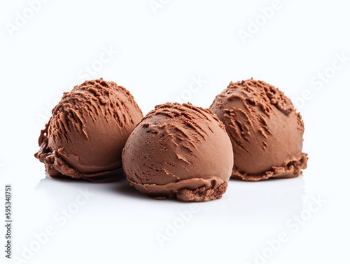 Chocolate ice cream scoops on white background. Selective focus