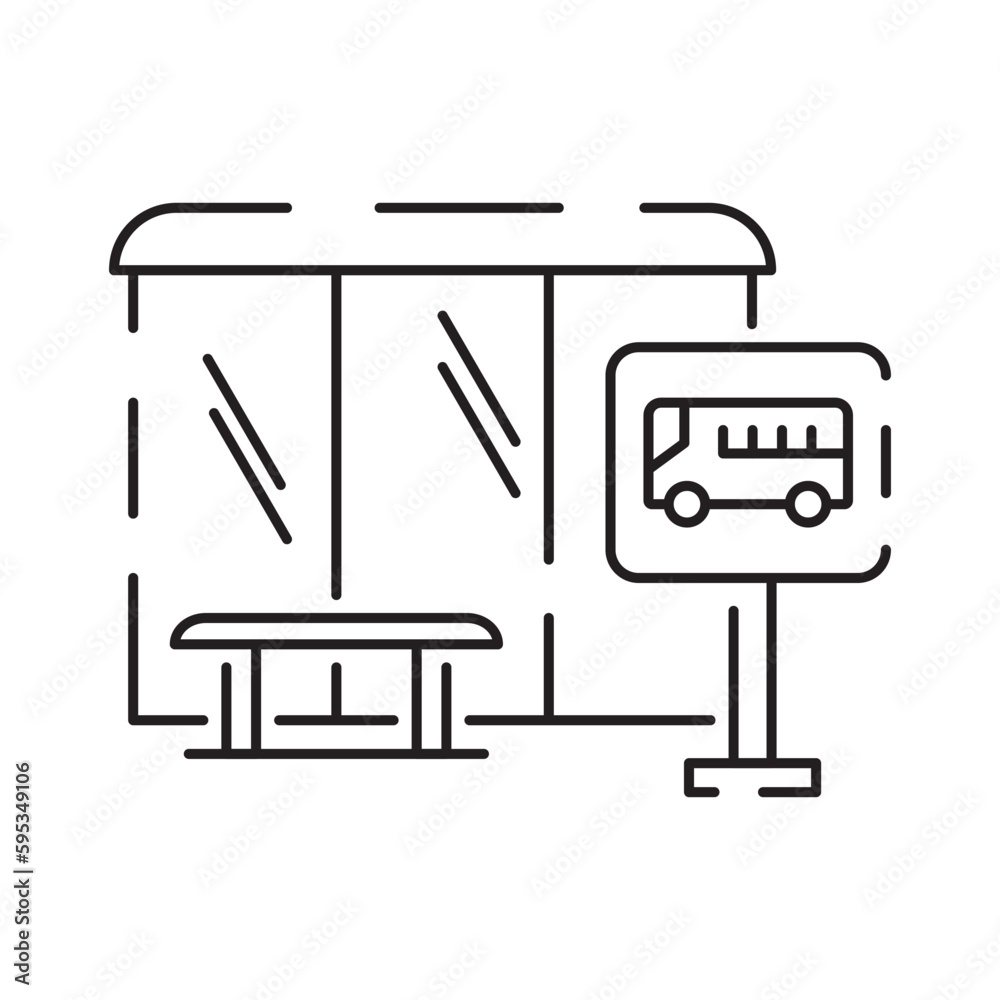 Public transport vehicles bus or bus stop vector line icon. Traffic symbol and travel Public transport vehicles bus or bus stop vector line icon. Traffic symbol and travel