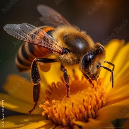 A close-up of a honeybee collecting nectar from a flower