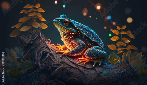 Toad in tree neon AI Generated illustration photo