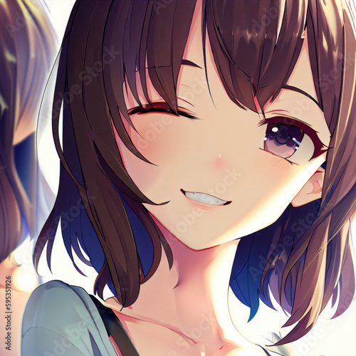 anime girl winking, Generative AI