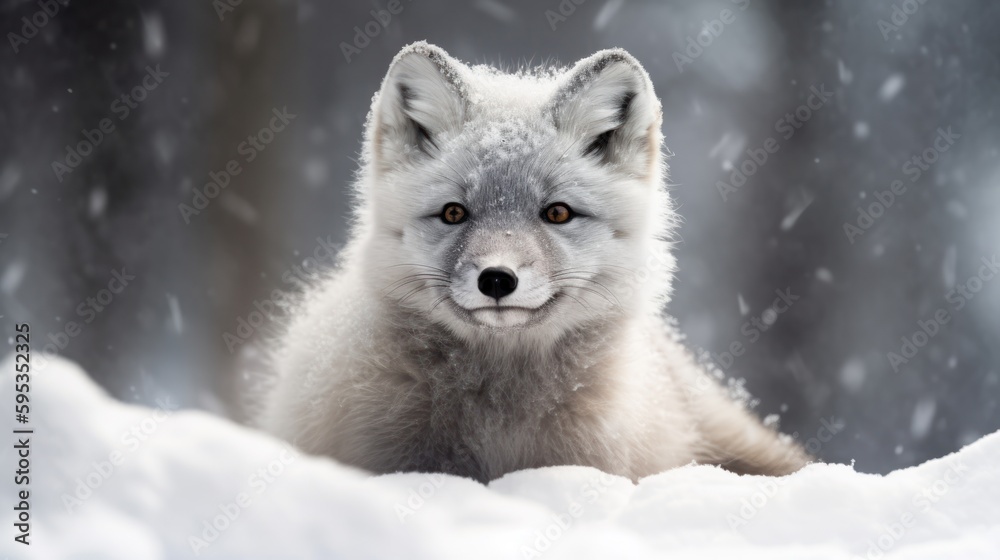 Arctic baby fox in icy snow landscape generative ai Arctic baby fox in icy snow landscape generative ai