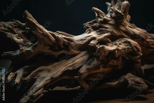Aged wooden driftwood isolated from any enclosure or habitat. Generative AI