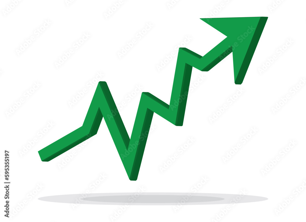 Growing business 3d green arrow on white. Profit arow Vector illustration.Business concept, growing chart. Concept of sales symbol icon with arrow moving up. Economic Arrow With Growing Trend. Growing business 3d green arrow on white. Profit arow Vector illustration.Business concept, growing chart. Concept of sales symbol icon with arrow moving up. Economic Arrow With Growing Trend.