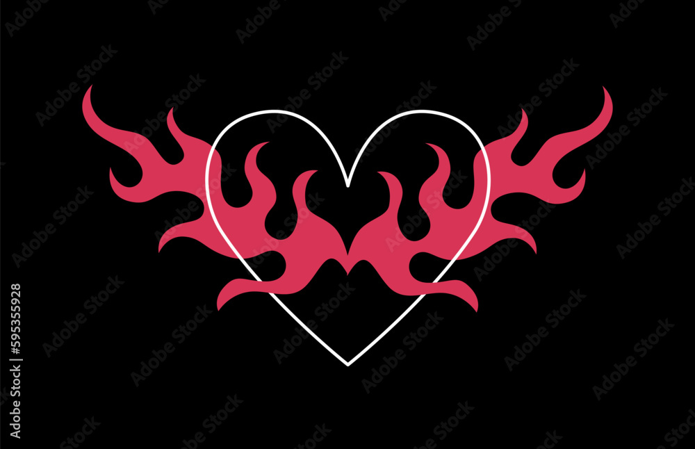 Vector design set, flames and fire, acid neo tribal shapes, y2k elements and abstract illustrations in gothic style, heart and love symbols, gothic and acid tattoos and print templates Vector design set, flames and fire, acid neo tribal shapes, y2k elements and abstract illustrations in gothic style, heart and love symbols, gothic and acid tattoos and print templates