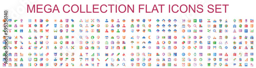Mega set of vector color flat icons. Contains such Icons as Shopping, Banking, Delivery, Ecology, Business, Education, Teamwork, Management, Marketing and more. Bundle icon. Flat pictogram pack.