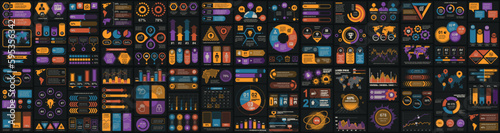 Mega set of infographic elements data visualization vector design template. Can be used for steps, options, business process, workflow, diagram, flowchart, timeline, marketing. Bundle info graphics.