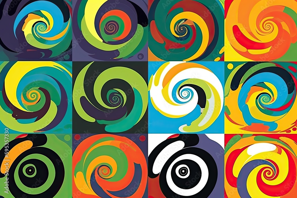 Fototapeta premium Swirling retro groovy burst, lively summer and carnival backdrop. Generative AI