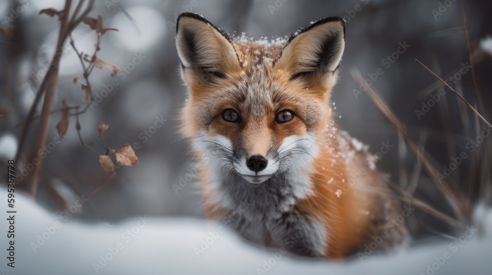 Baby fox in arctic snow landscape generative ai