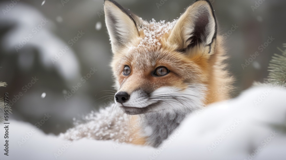 Baby fox in arctic snow landscape generative ai Baby fox in arctic snow landscape generative ai